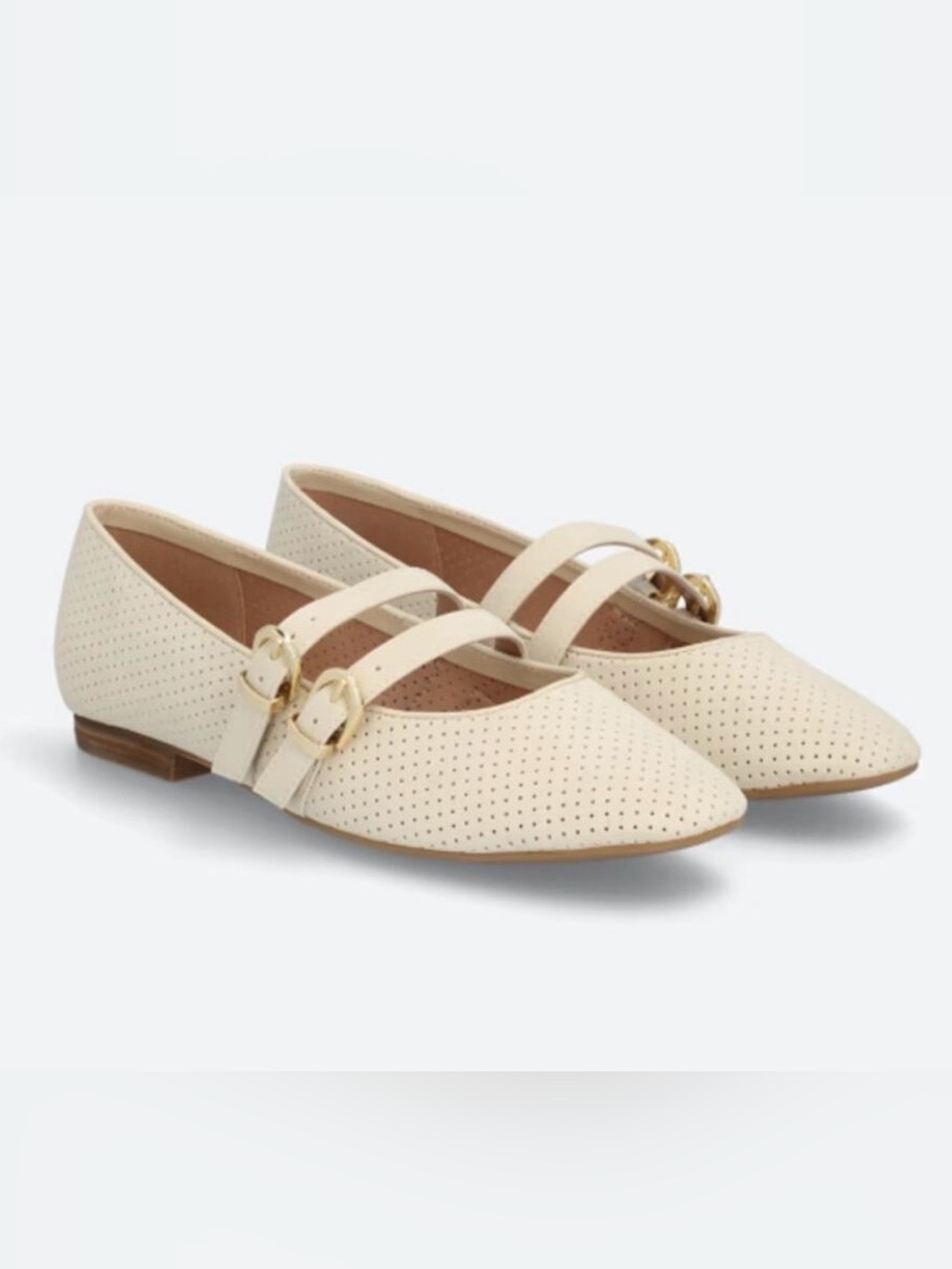 MIA Emaline Double Buckle Perforated Flats - Ivory - Off White - 10